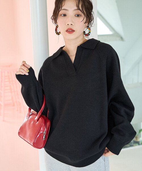 セール】限定展開 ポロ襟 スキッパー ニット プルオーバー（ニット