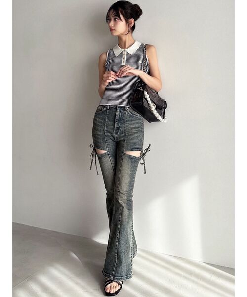 追加生産分】カットアウトリボンデニムパンツ（デニムパンツ