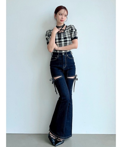 追加生産分】カットアウトリボンデニムパンツ（デニムパンツ