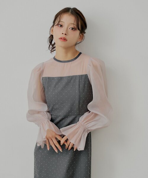 WEB限定/SALON by Chico】配色シースルータイトロングドレス