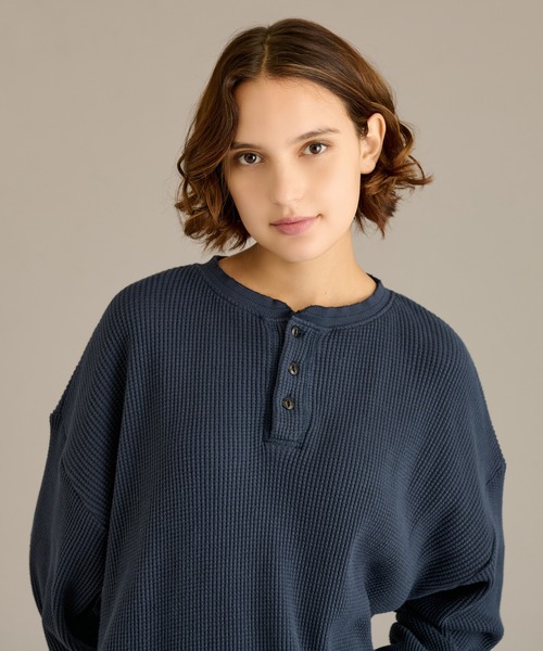 セール】HENRY NECK PIGMENT WAFFLE LONG TEE / ヘンリーネック