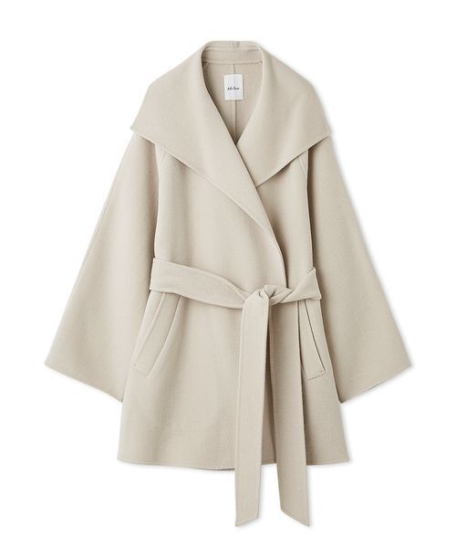 セール】共ベルト付きビックカラーミディ丈コート（ステンカラーコート