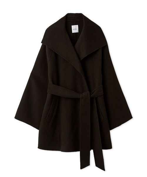 セール】共ベルト付きビックカラーミディ丈コート（ステンカラーコート