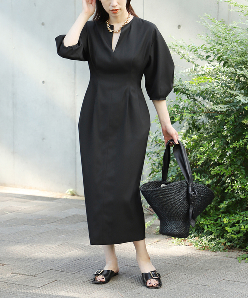 追加3》P/Ryツイルウエストシェイプ パフスリーブワンピース