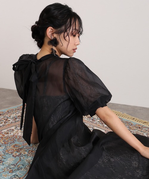 袖あり&ロング パーティードレス シアーお呼ばれ結婚式フォーマル