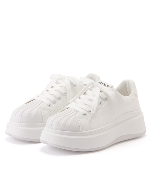 セール】オール ホワイト 厚底 コート スニーカー（スニーカー）｜Lace