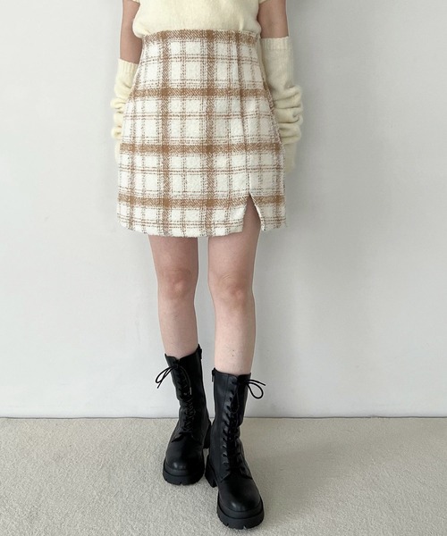 Heather（ヘザー）の「ツイードチェックミニスカート 172471（スカート