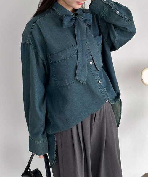 ソフトデニムボウタイシャツ（シャツ/ブラウス）｜DOUX ARCHIVES（ドゥ