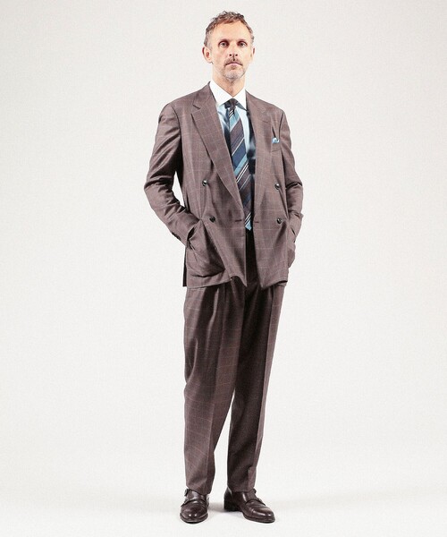 セール】ストレッチウール 4Bダブルブレステッドスーツ Dormeuil