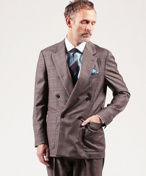 セール】ストレッチウール 4Bダブルブレステッドスーツ Dormeuil