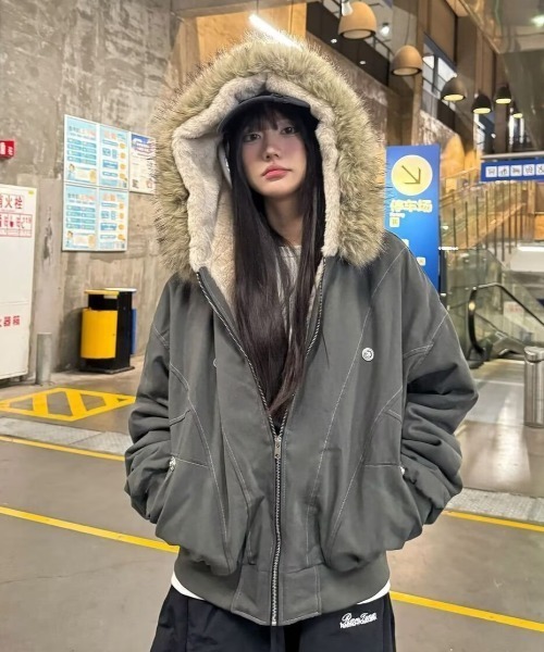 セール】フード付きステッチボアブルゾン（ブルゾン）｜LAC-VERT