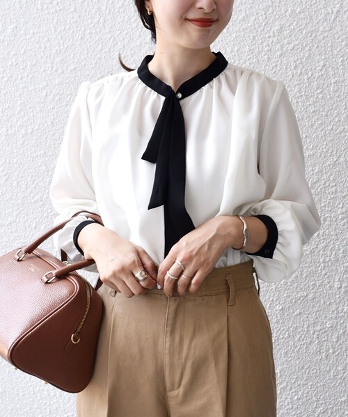 セール】*〈手洗い可能〉パール モチーフ ボウタイ ブラウス◇（シャツ