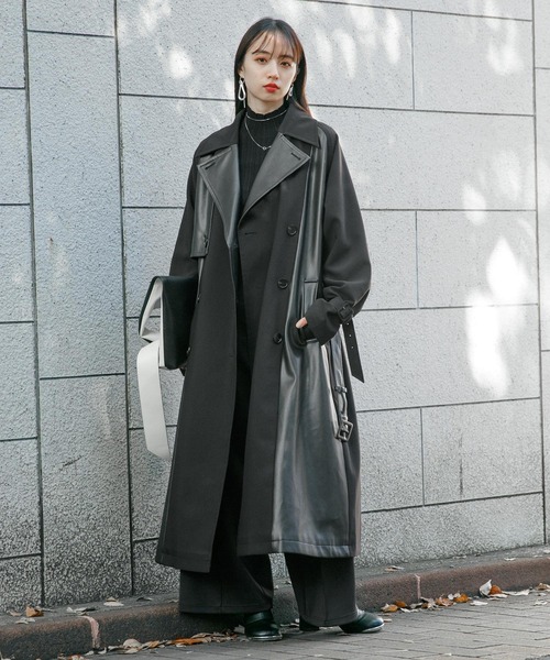 HARE（ハレ）の「フェイクレザーキリカエロングコート(HARE)（トレンチ