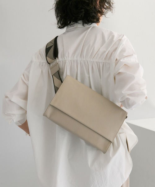 本革/470g》ワイドテープショルダーバッグ/ボディバッグ（ショルダー