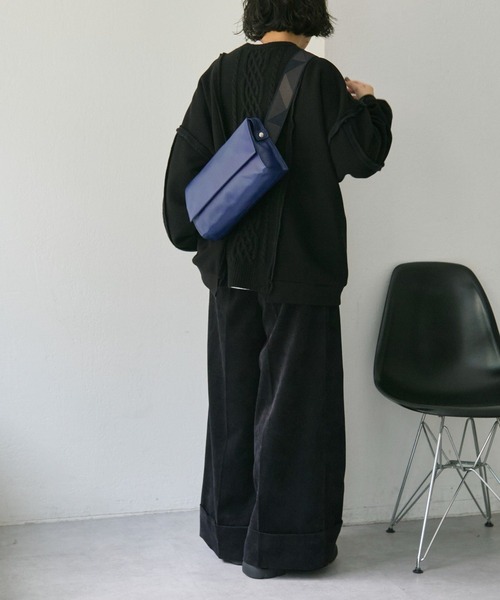 本革/470g》ワイドテープショルダーバッグ/ボディバッグ（ショルダー