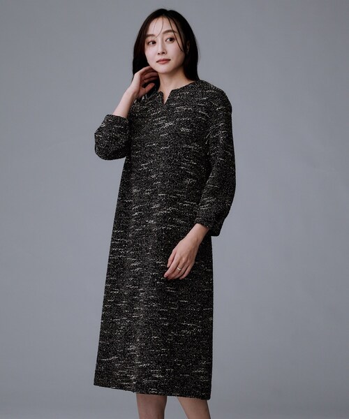 セール】【洗える/ストレッチ】ツイードジャージワンピース