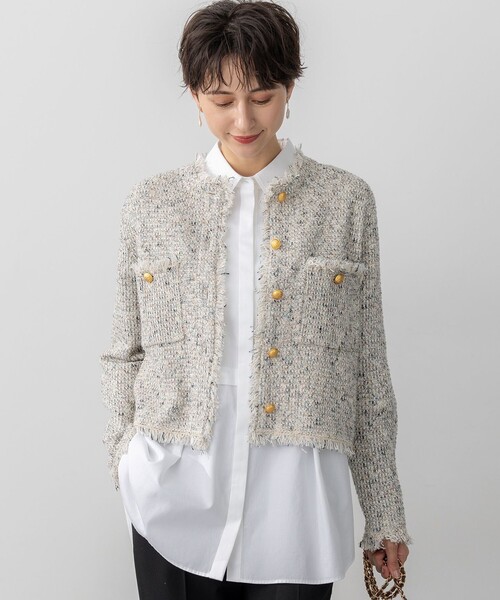 ツイード ニット ジャケット（ノーカラージャケット）｜23区 L
