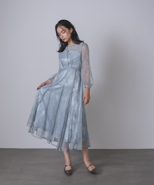 シアー×レース ビスチェ風フレアドレス（ドレス）｜Rose of Sharon