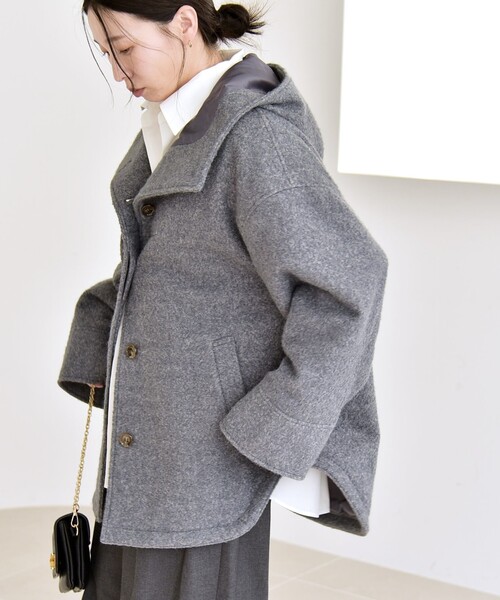 セール】quaranciel: スタンドカラー フーデット ミディ コート