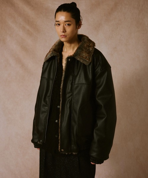 leather/fur faux reversible flight jacket / フェイクレザーファー