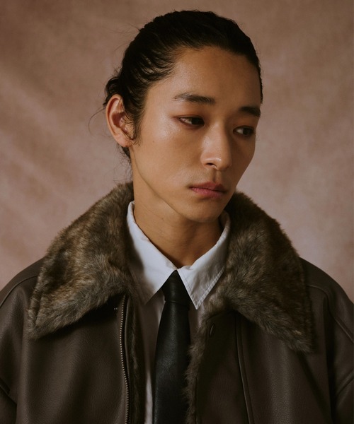 leather/fur faux reversible flight jacket / フェイクレザーファー