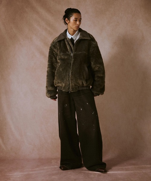 leather/fur faux reversible flight jacket / フェイクレザーファー