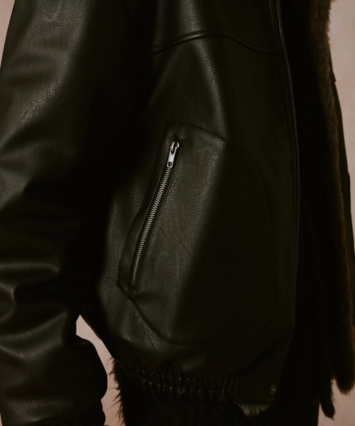 leather/fur faux reversible flight jacket / フェイクレザーファー