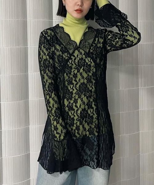 Ameri（アメリ）の「COMBINATION LACE TOP（Tシャツ/カットソー）」 - WEAR