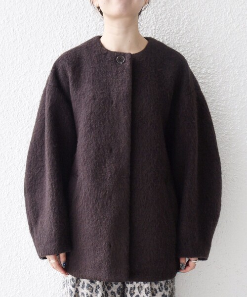 SHIPS any: シャギー ノーカラー コクーン コート（ノーカラーコート