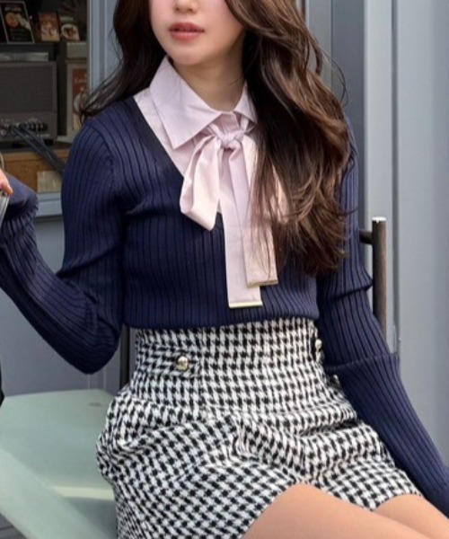 シャツドッキングロングスリーブニットトップス 冬服 春服（ポロシャツ