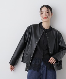 ノーカラージャケット（ブラック/黒色系・ショート丈）ファッション