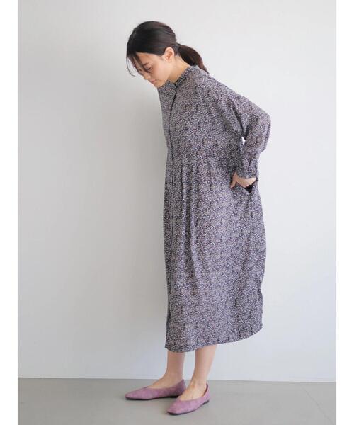 セール】スタンドカラーフラワープリントワンピース ＊（ワンピース