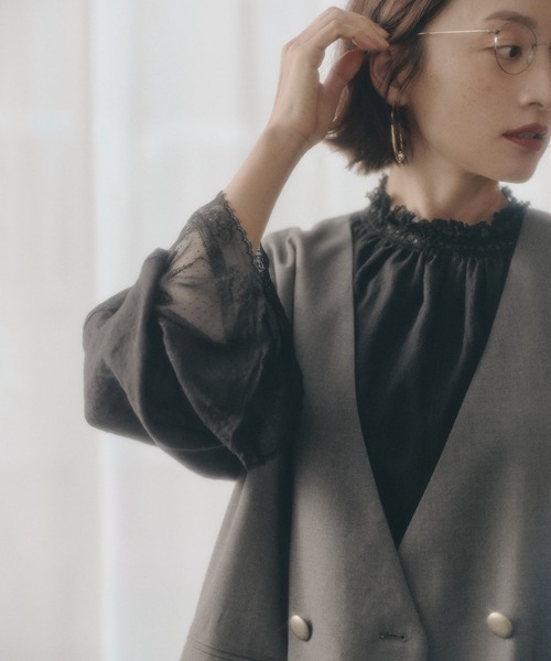 PUAL CE CIN（ピュアルセシン）の「襟袖レースプチハイネックブラウス