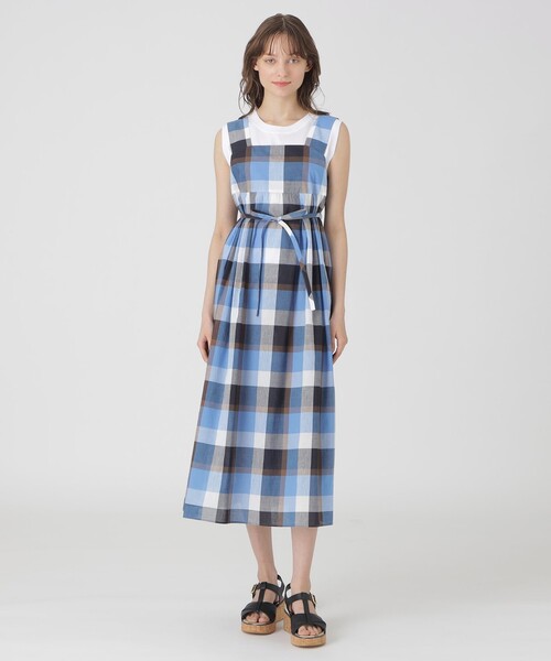 セール】コットンリネンチェックドレス（ワンピース）｜BLUE LABEL