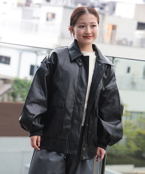 セール】ヴィンテージライク フェイクレザー ブルゾン（ブルゾン