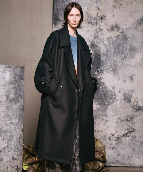 UNISEX》Super140s Prime-Over Melton Double Breasted Coat/プライム