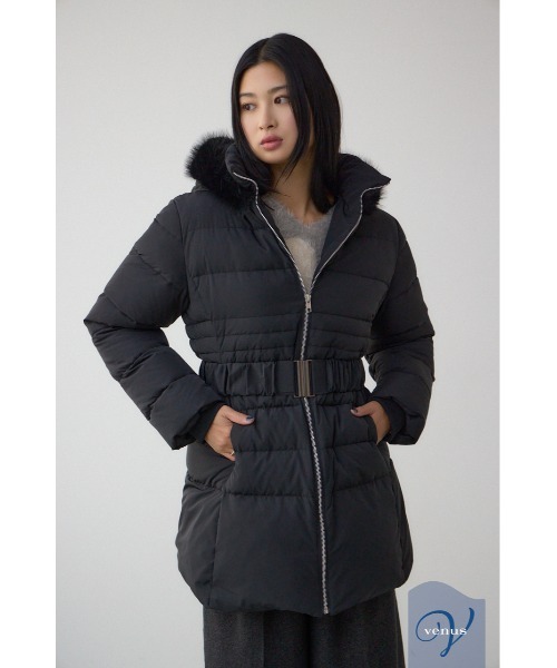 VENUS フードファーベルト付ミドルダウンコート（ダウンジャケット