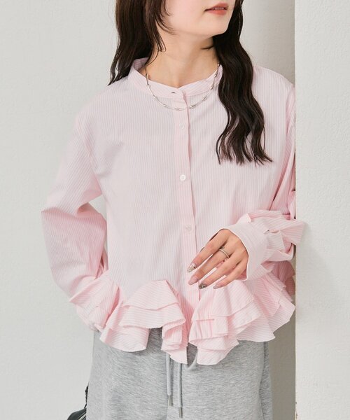 セール】【新色ホワイト/ピンク/ブルー2】ウェーブフリルブラウス
