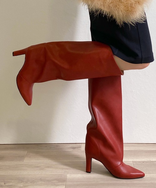 MAMIAN（マミアン）の「ポインテッドトゥ ワイドシャフト ロングブーツ