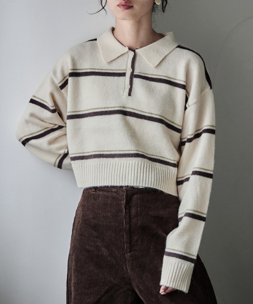 マルチボーダーポロ襟ニット（ニット/セーター）｜etoll.（エトル）の