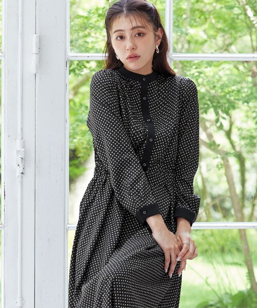 配色バンドカラー幾何学柄ワンピース（シャツワンピース）｜Tiaclasse