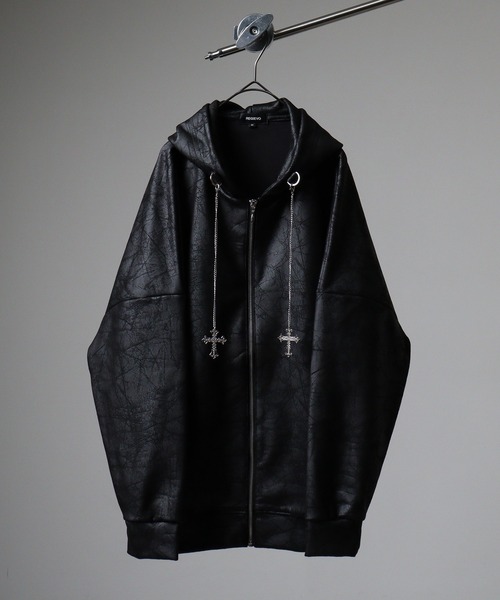 Full zip hoodie with cross chain / クロスチェーン付きフルジップ
