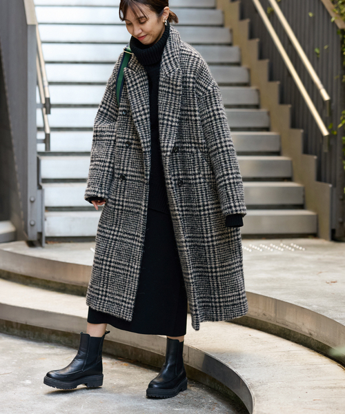 セール】ループツィードチェックコート（チェスターコート