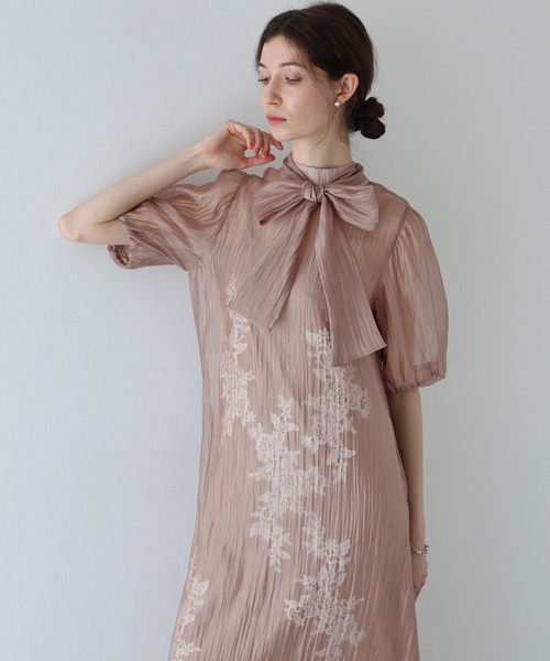 新色追加／選べる着丈》インナー付きバックリボンジャガードドレス