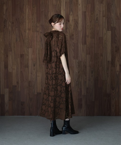 新色追加／選べる着丈》インナー付きバックリボンジャガードドレス