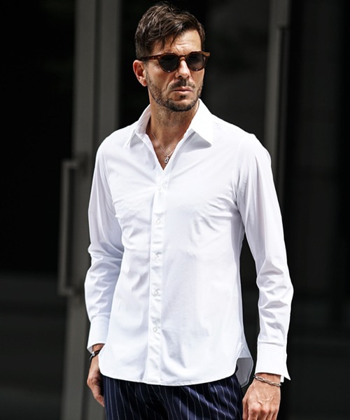 セール】【SOMEDIFF】ストレッチ長袖シャツ メンズ レギュラーカラー