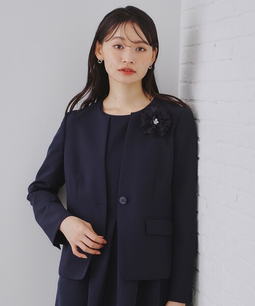 セール】《通勤・セレモニーセットアップ対応》キーネックジャケット