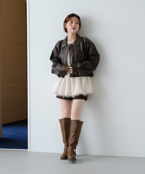 セール】【春まで使える！/2サイズ展開】フェイクレザーショート