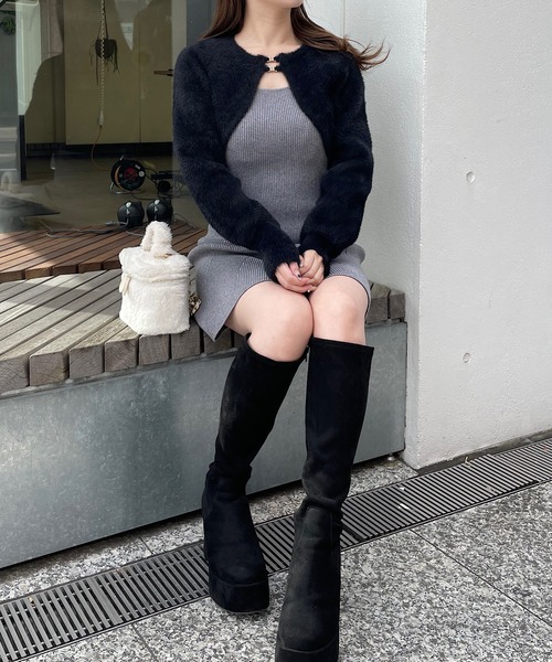 NOMAE（ノーマエ）の「ショートボレロニットミニワンピース
