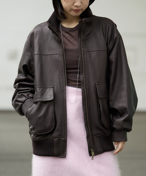 IENA LA BOUCLE レザースタンドネックブルゾン（ライダースジャケット